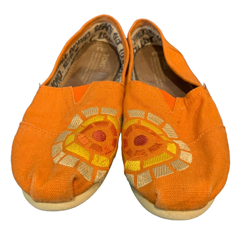 TOMS Womens Orange Charlize Theron Canvas Flat Loafer Slip On Shoes Size US 6.5W - Picture 2 of 6